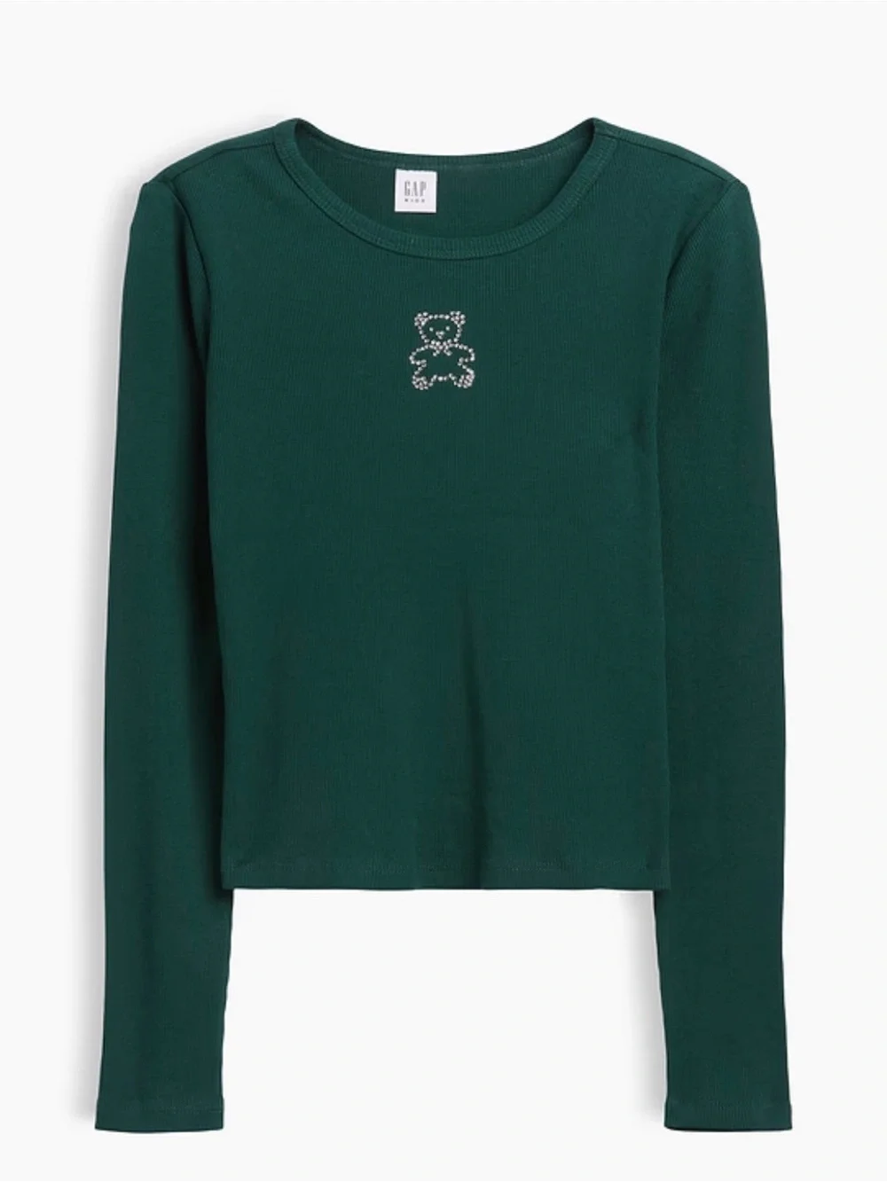 GAP Dark Green Long-Sleeve Tee with Rhinestone Teddy size Small